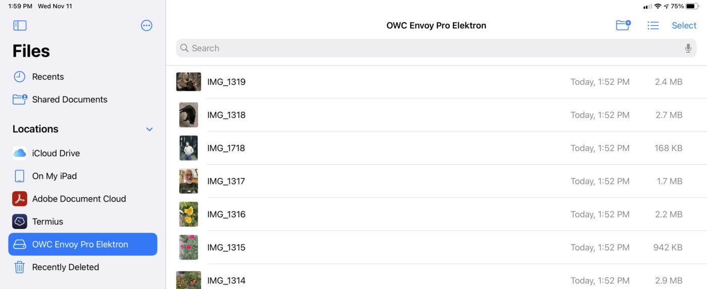 The Envoy Pro Elektron in the iPad Pro Files app