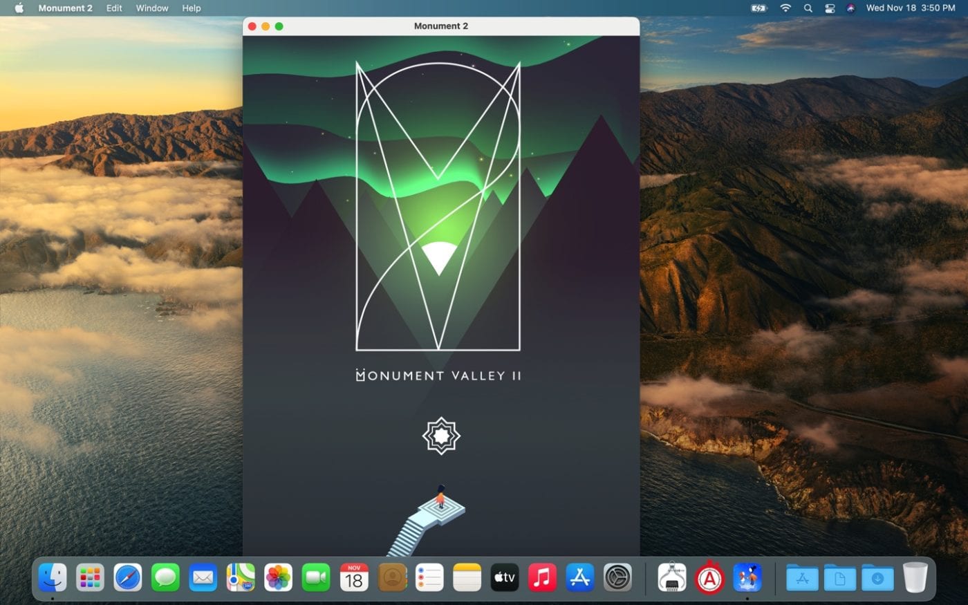 Monument Valley II -- an iPad app -- playing on the M1 MacBook Air