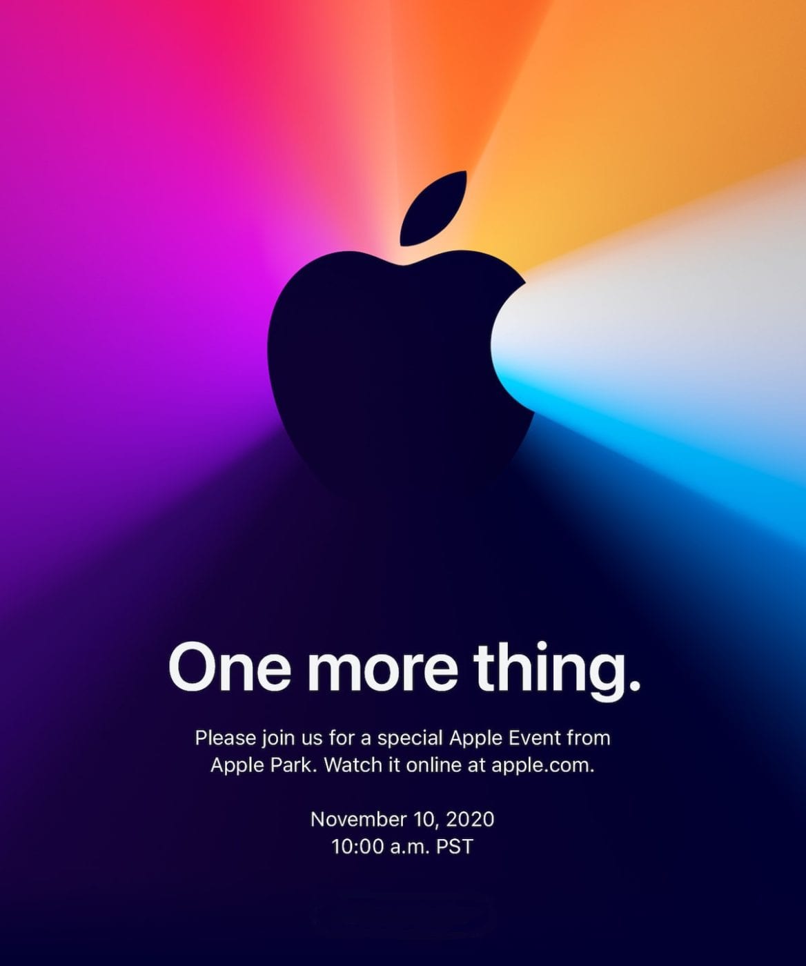 The announcement for the November 10, 2020 "One more thing" Apple event