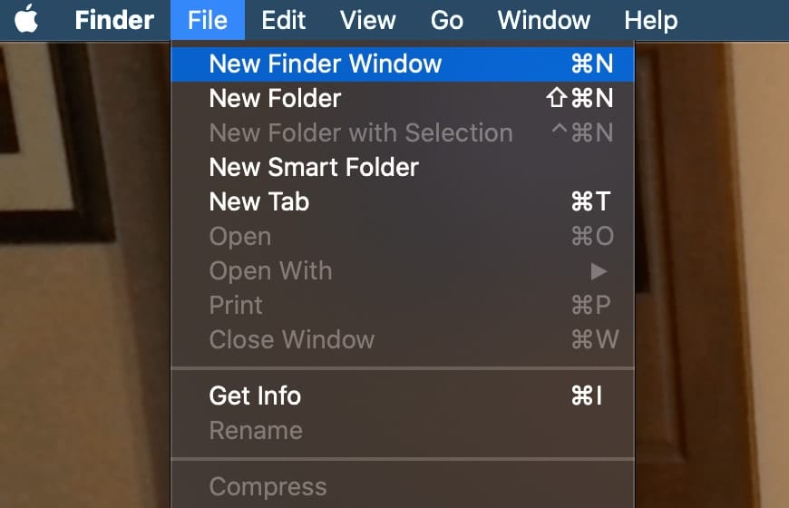 New finder window menu