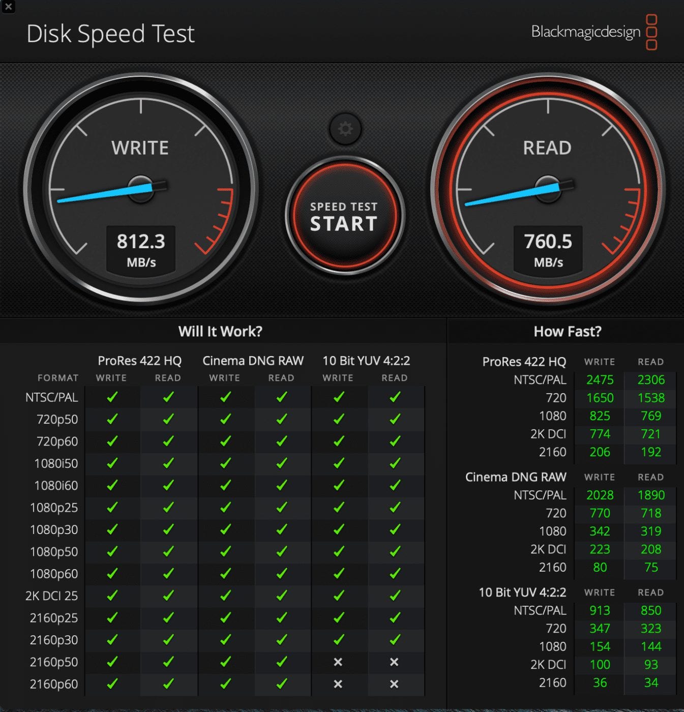 Results from Blackmagic Disk Speed Test for 2020 M1 MacBook Air