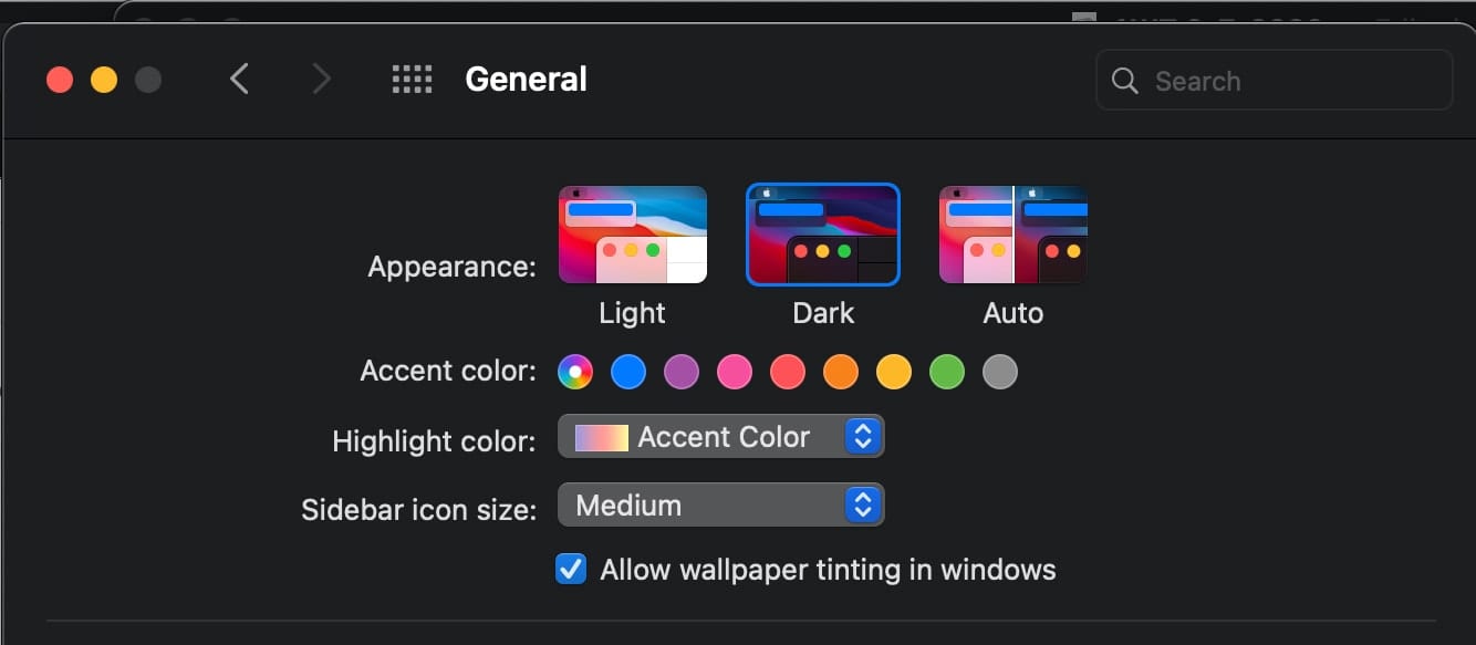 macOS Big Sur General Preferences window