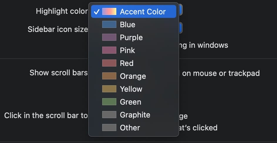 Accent Color dropdown menu