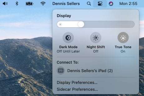 Display options as shown in Control Center