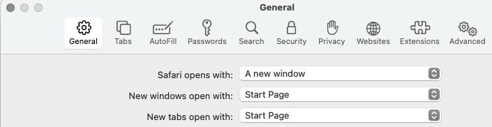 General preferences in safari