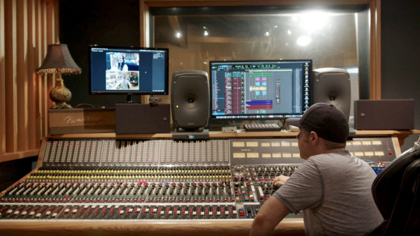 Dave Kalmusky in the studio remotely recording a singer