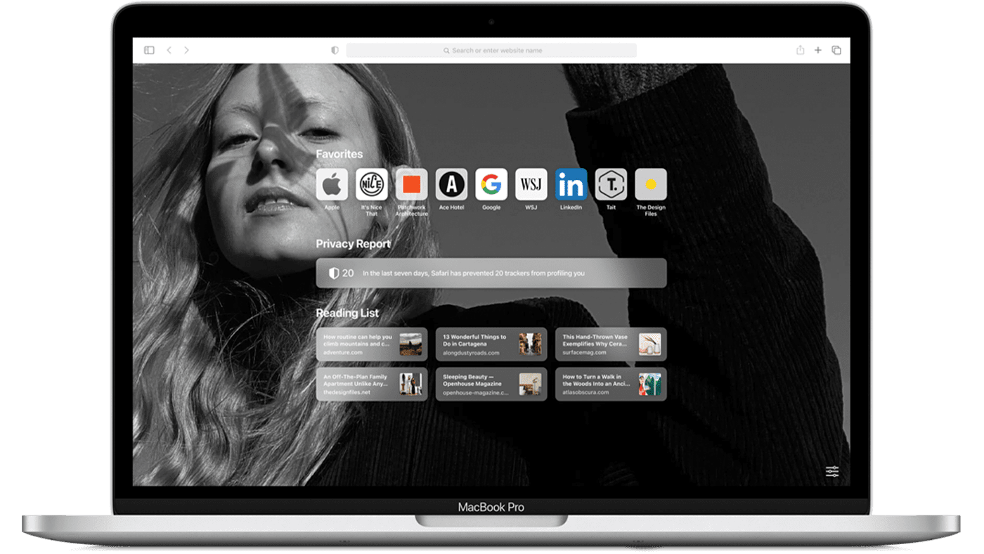 MacBook Pro showing Safari Start Page