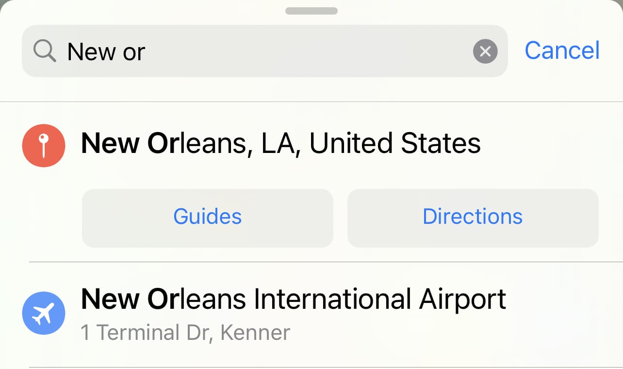 City search results show a Guides button if a Guide is available