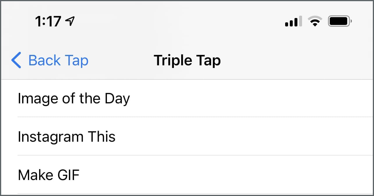 A short list of Shortcuts to assign to a triple back tap