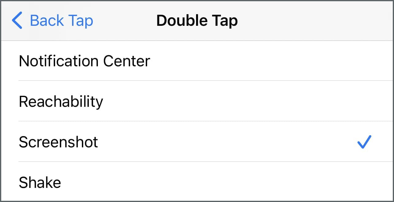 Assigning the Screenshot function to a double back tap