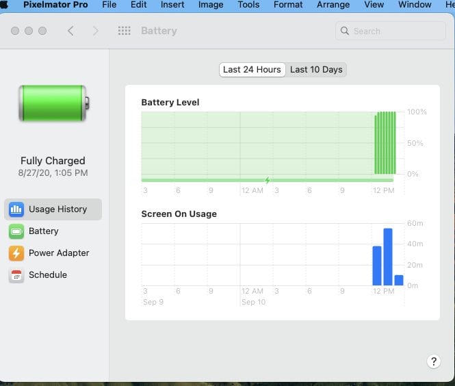 battery level graph in macOS Big Sur