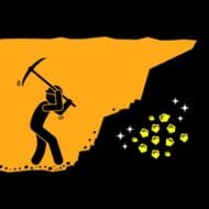 Graphic of man with pix axe mining gold