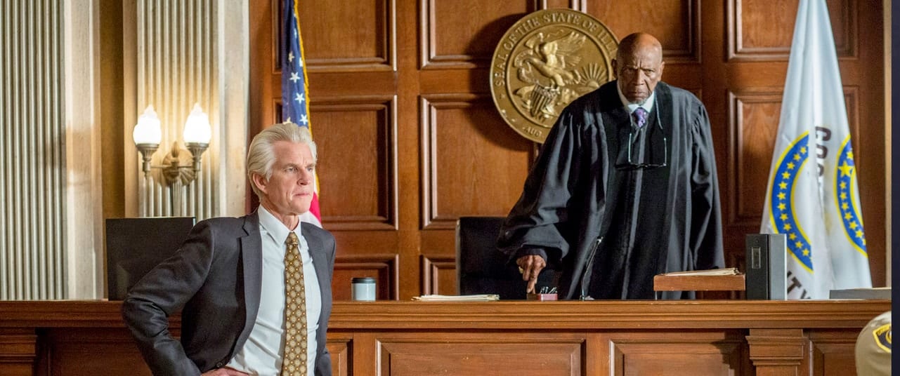 Matthew Modine and Louis Gossett Jr. in a courtroom in Foster Boy movie