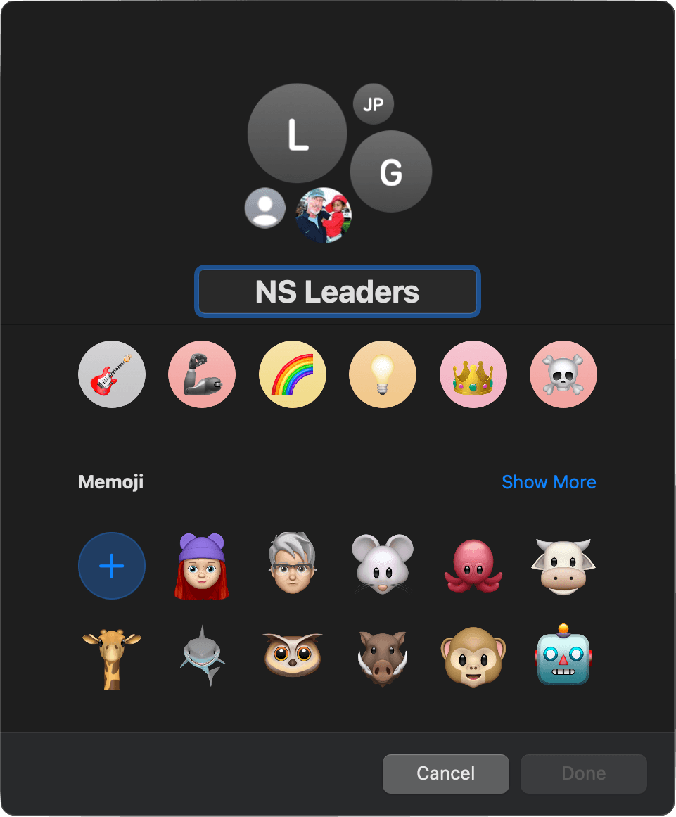 messages group showing memoji