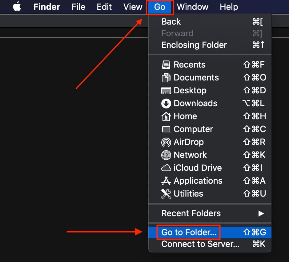 Finder go menu "go to folder" selected