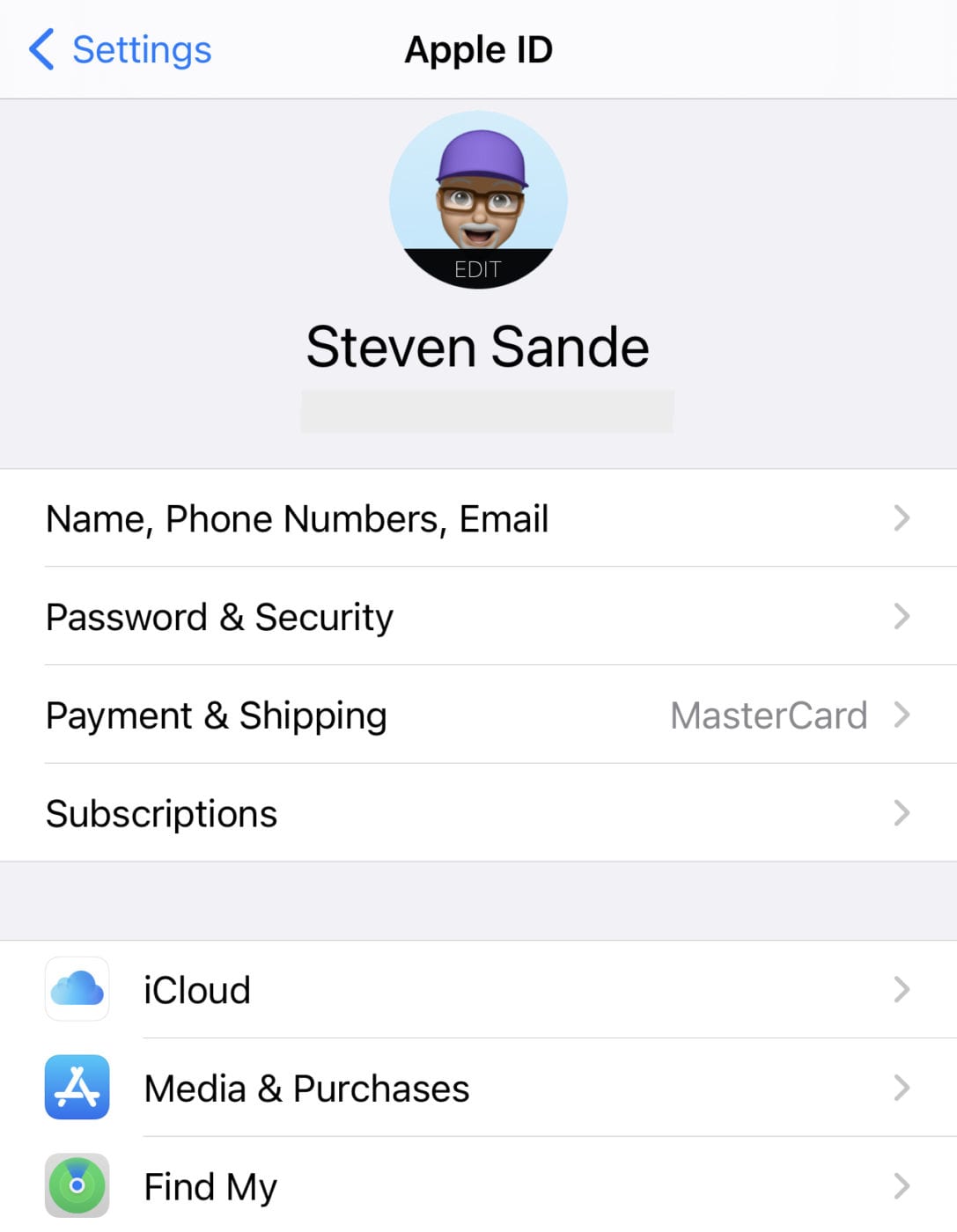 Apple ID information screen