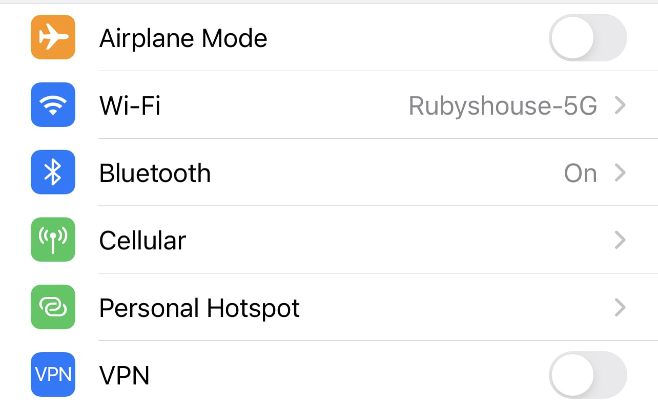 Wi-Fi and Bluetooth Settings on an iPhone