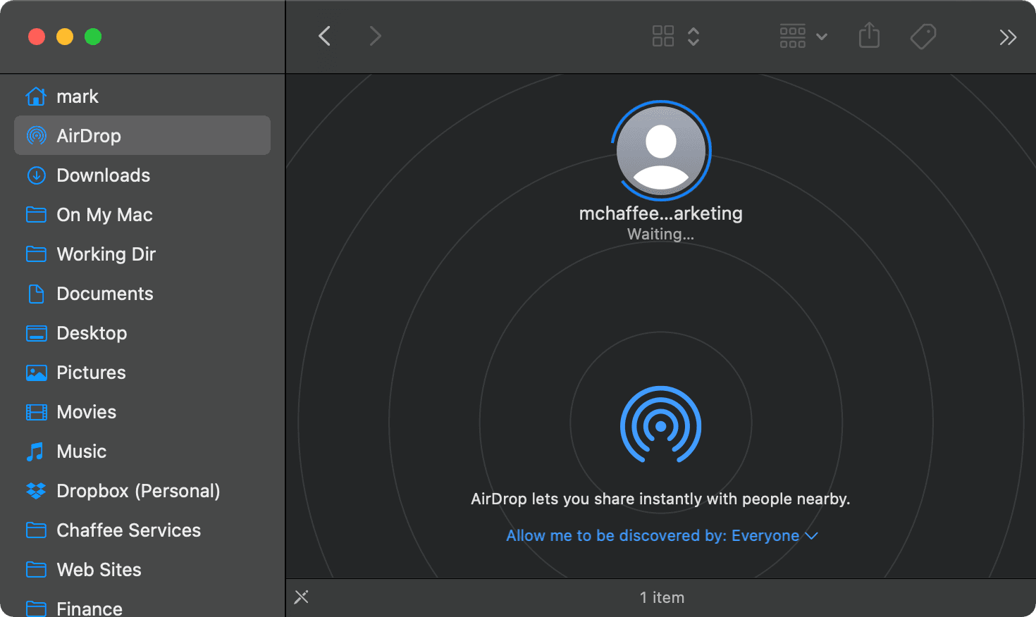 Screenshot of AirDrop in Sidebar on macOS Big Sur
