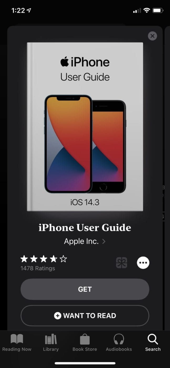 iPhone screen shot of how to download iPhone User Guide