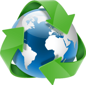 globe encircled with green recycle arows