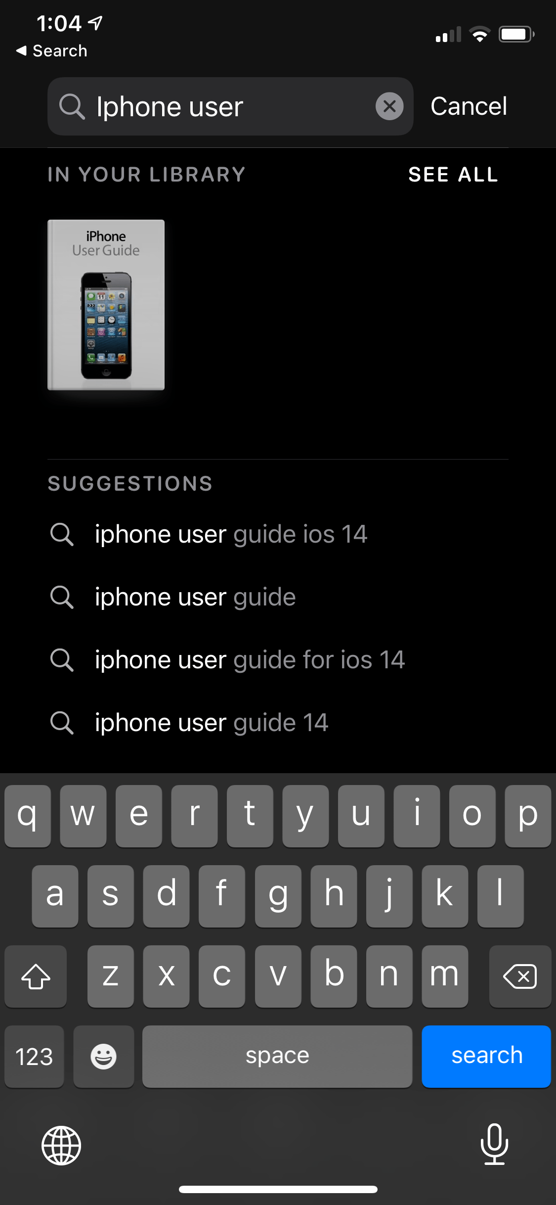 searching for iphone user guide in ibooks app on iphone