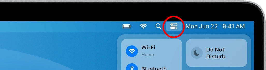 Location of control center icon in menubar of macos big sur