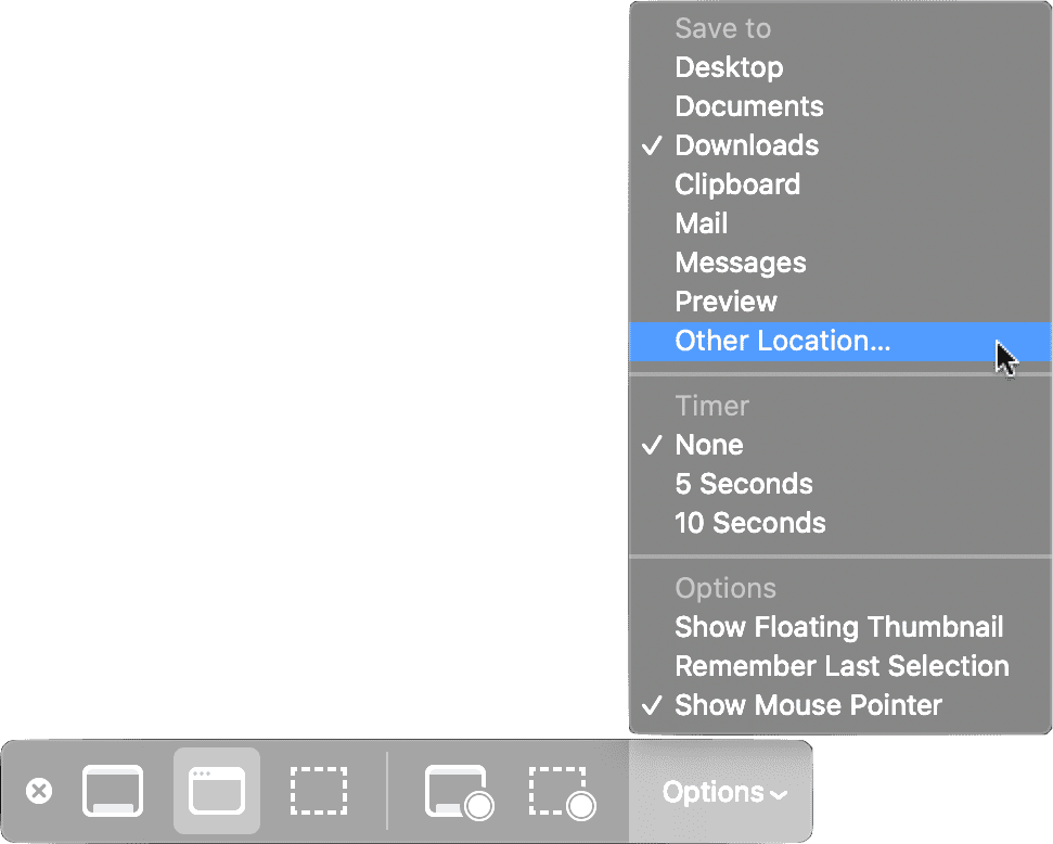 macos screenshot app options menu