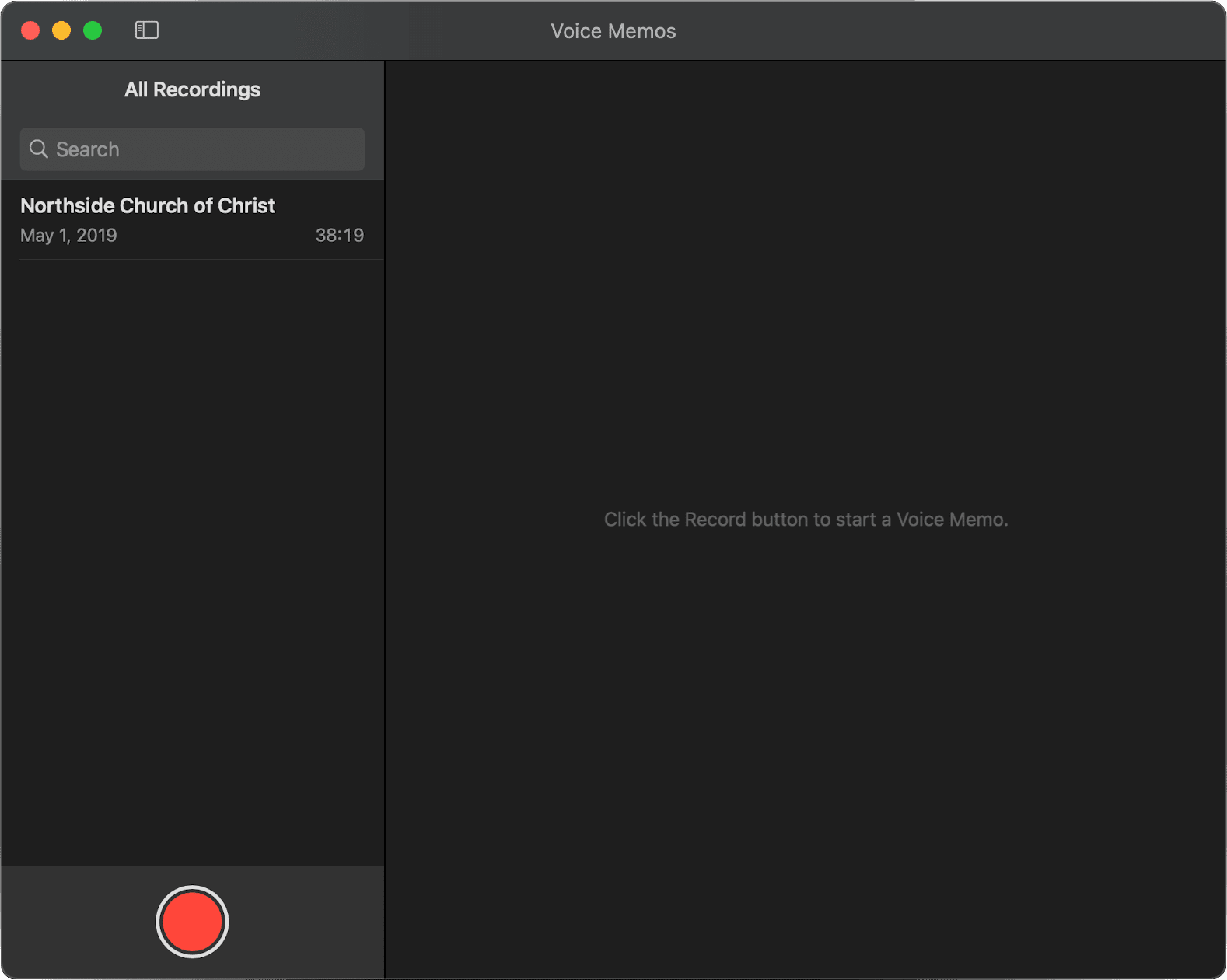 macOS voice memo recordring screen