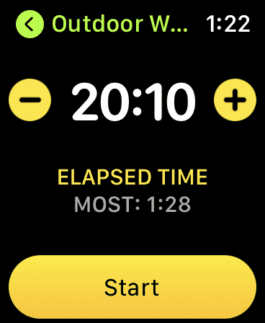 Once the timed workout is set, tap Start and begin walking or running