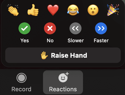 Reactions in Zoom