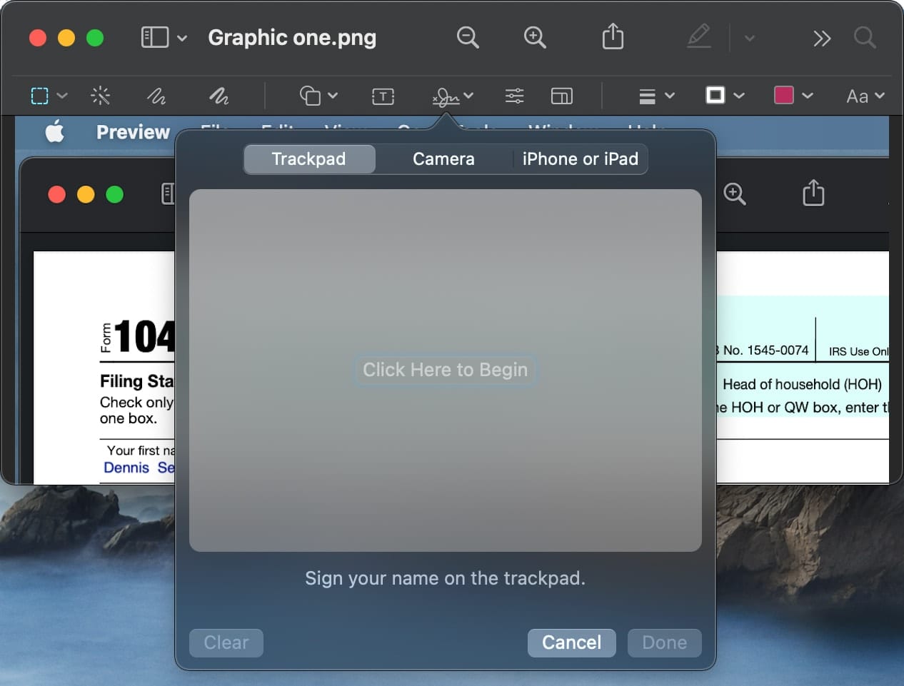macOS Preview app trackpad signature
