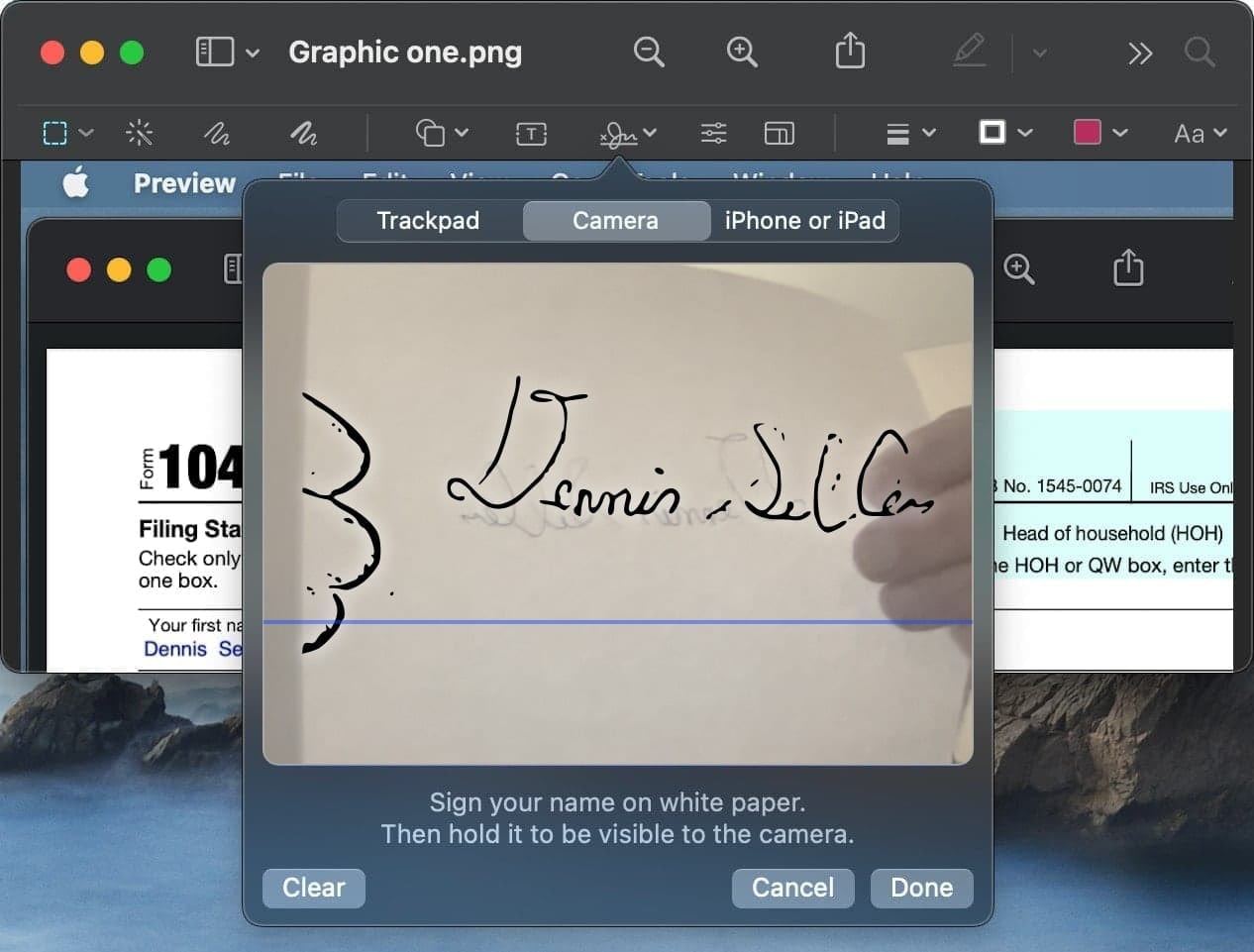 macOS Preview app camera signature