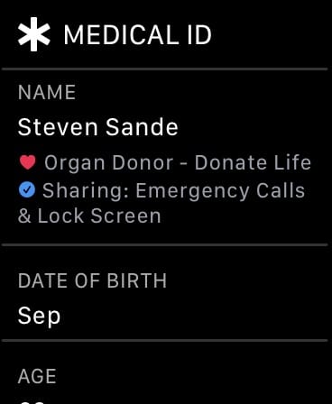 Medical ID on an iPhone (info redacted)