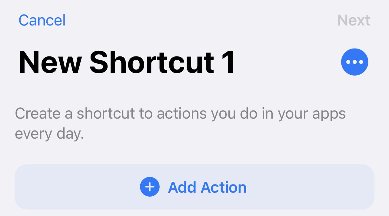 A blank new shortcut