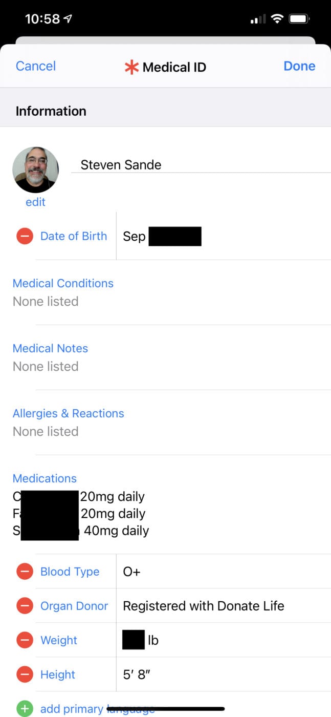 The Health App Medical ID Edit Screen