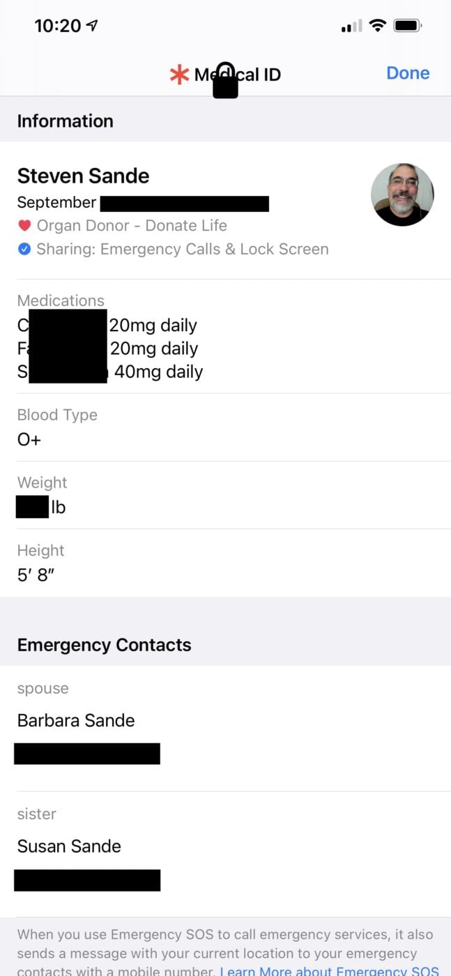 Medical ID on a locked iPhone