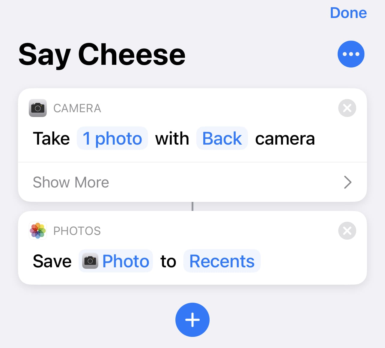 Naming the shortcut "Say Cheese"