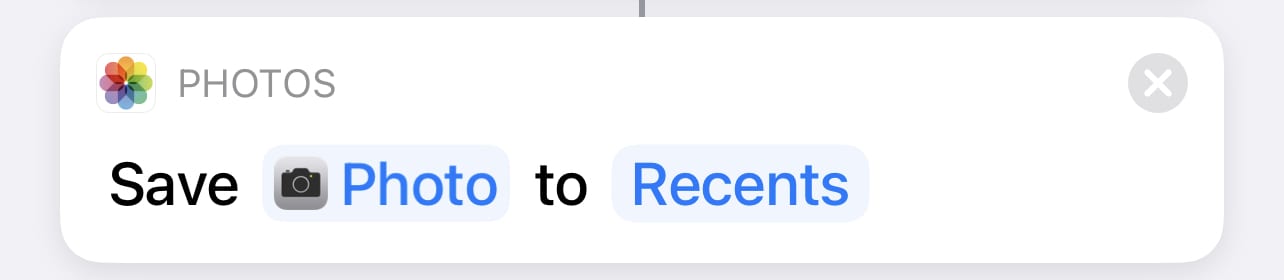 By default, the Photos action saves the photo that was just taken to the Recents album