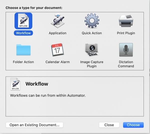 macOS Automator Workflow screenshot