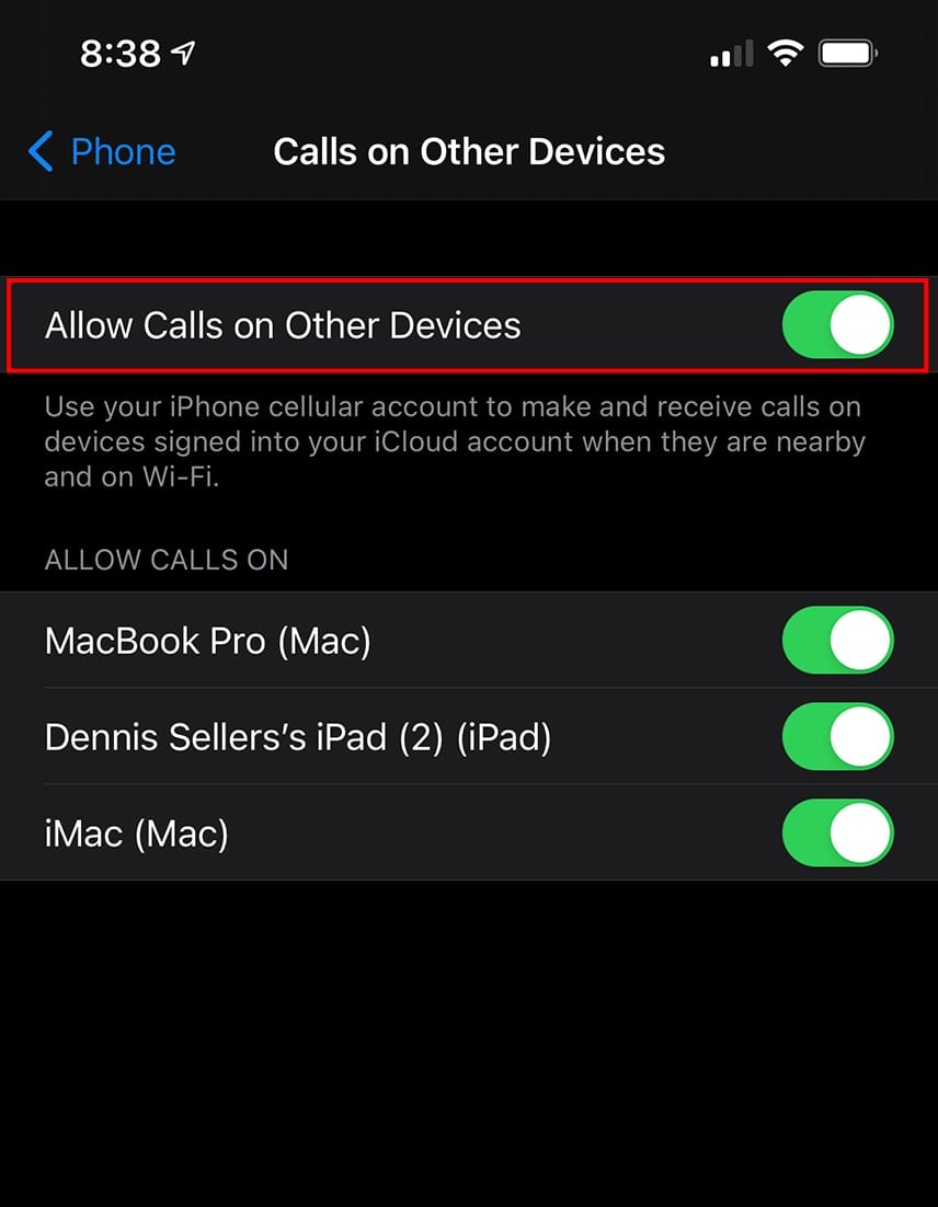 iPhone – allow calls on other devices