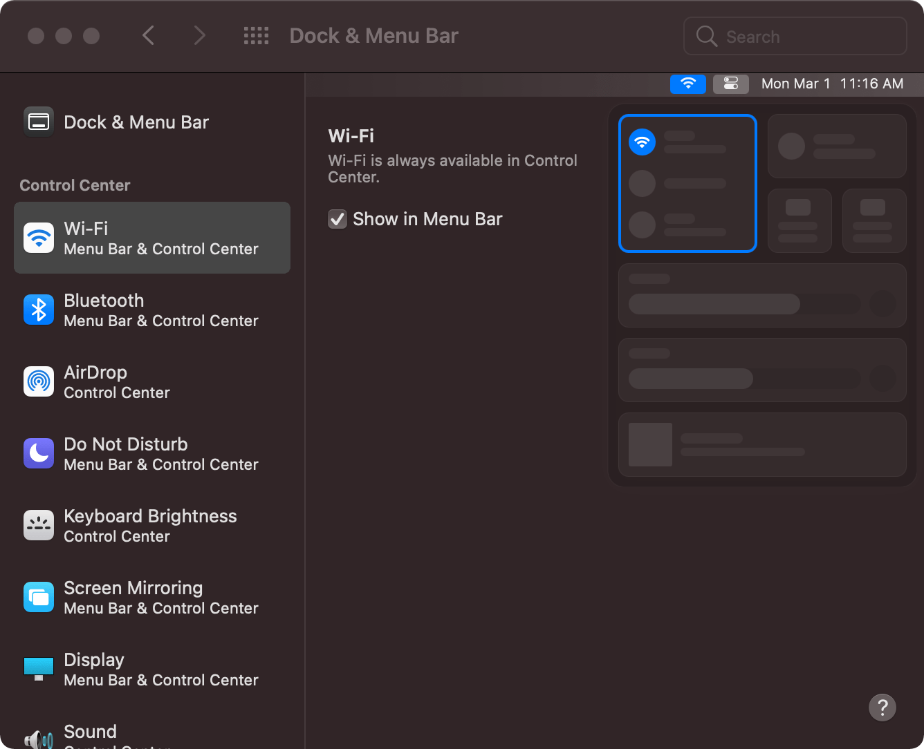 macOS Big Sur Dock & Menu Bar preference pane