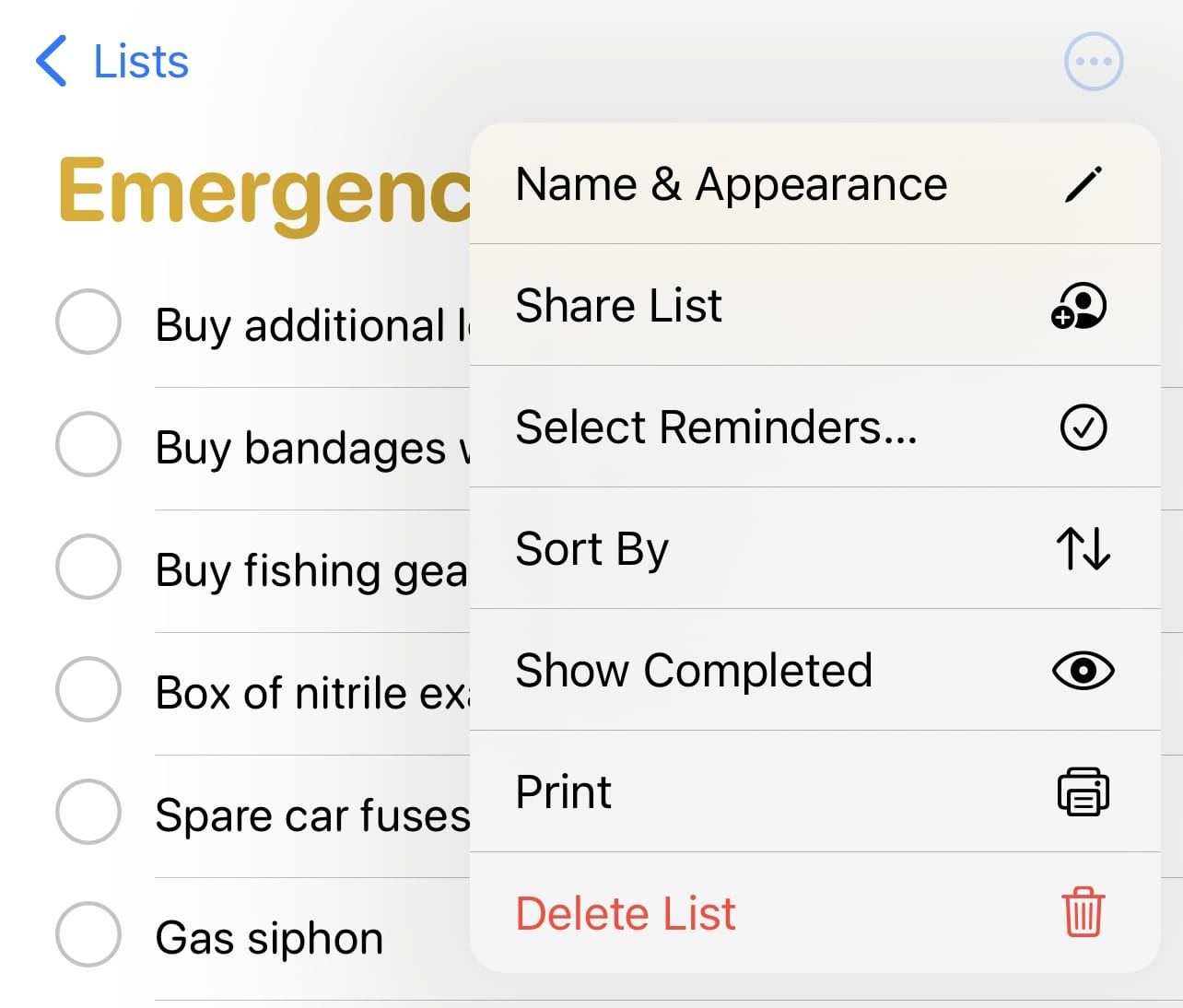 Reminders app gains sorting and printing options