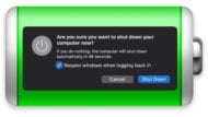 Sleep or Shutdown dialog box on green battery icon