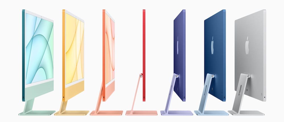 The full color range of 24-inch iMacs (image via Apple)