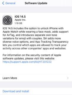 iOS 14.5 in Software Update