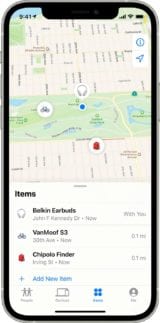iphone12pro find my items screen