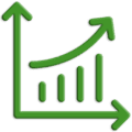 Green Line graph chart icon showing growth up trend