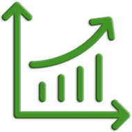 Green Line graph chart icon showing growth up trend