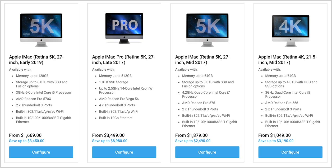 Used iMac selections on macsales.com for video editors