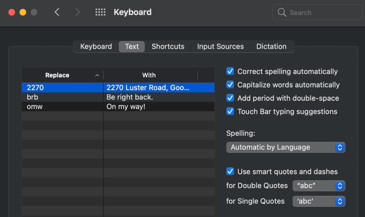 Keyboard Text references in MacOS